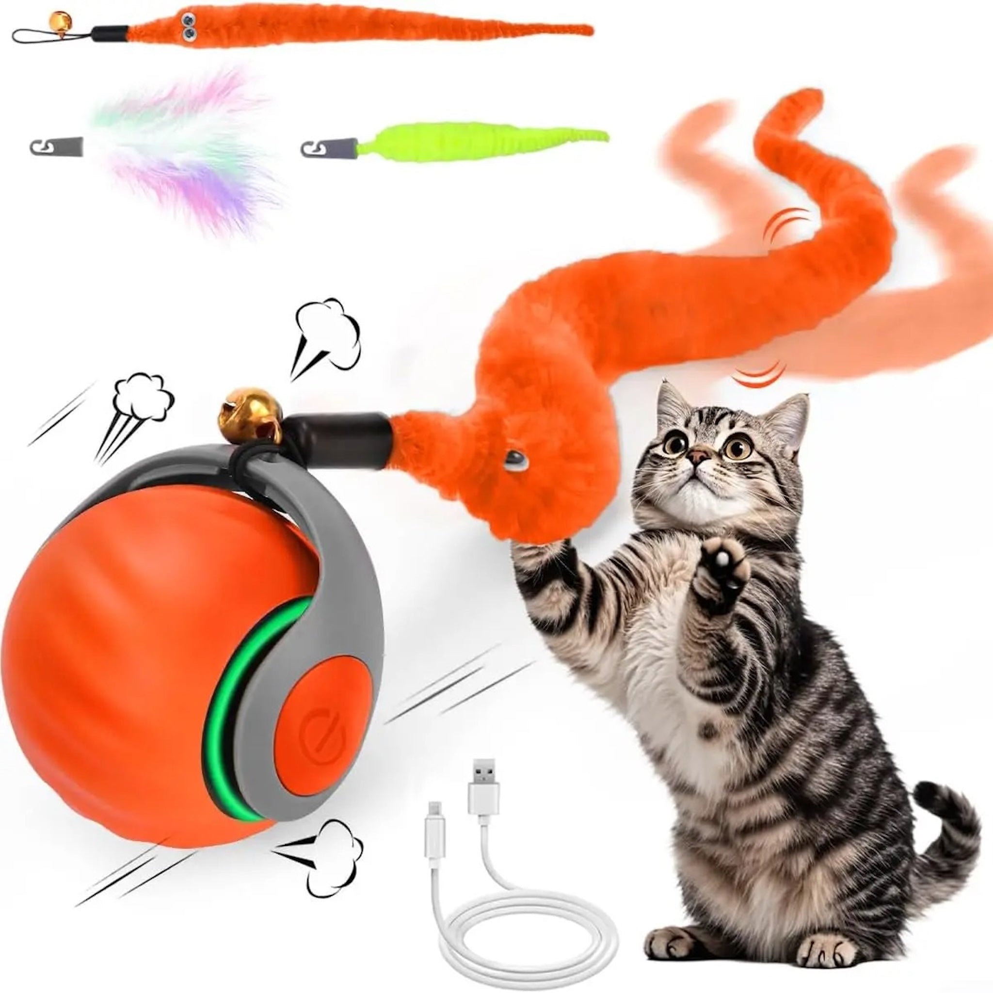 Smart Interactive Cat Ball - Automatic Rolling Toy with Feathers