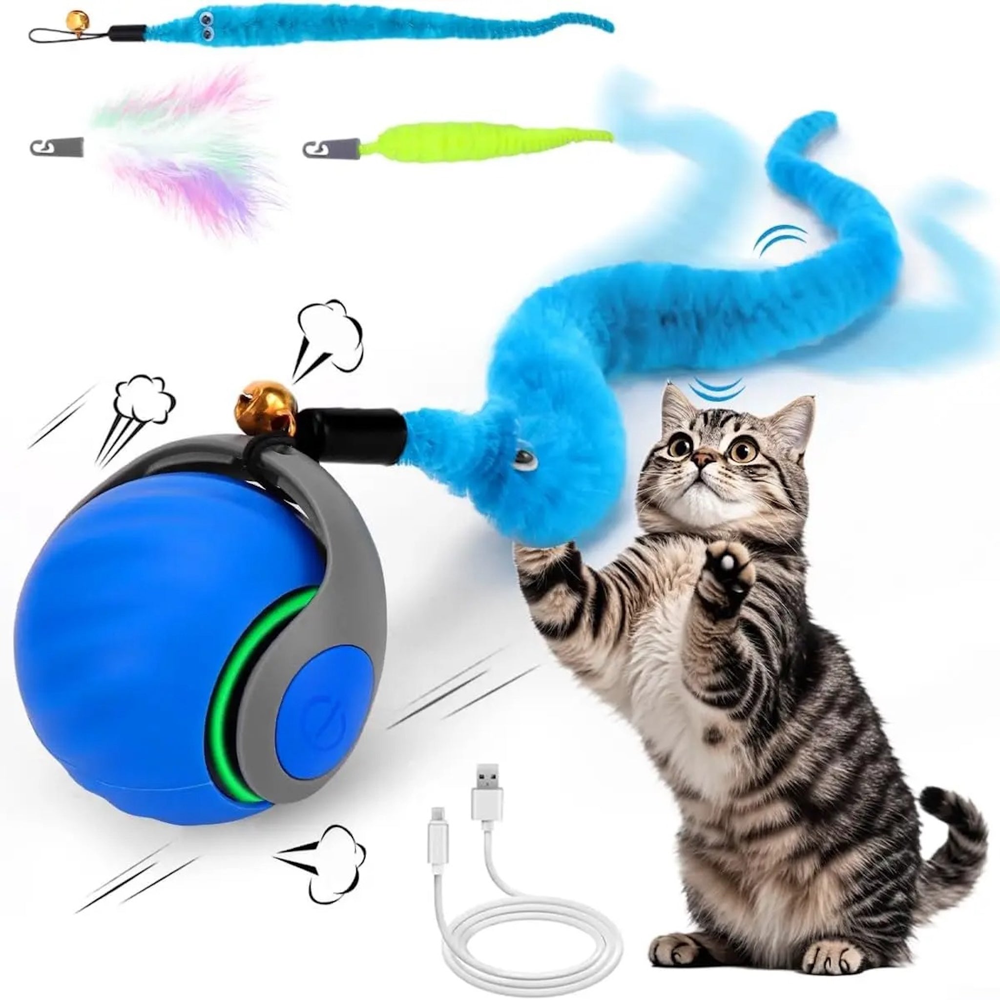 Smart Interactive Cat Ball - Automatic Rolling Toy with Feathers
